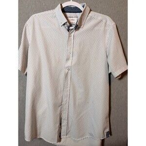 International Report Men's Large White Blue Pattern 4-Way Stretch Short Sleeve